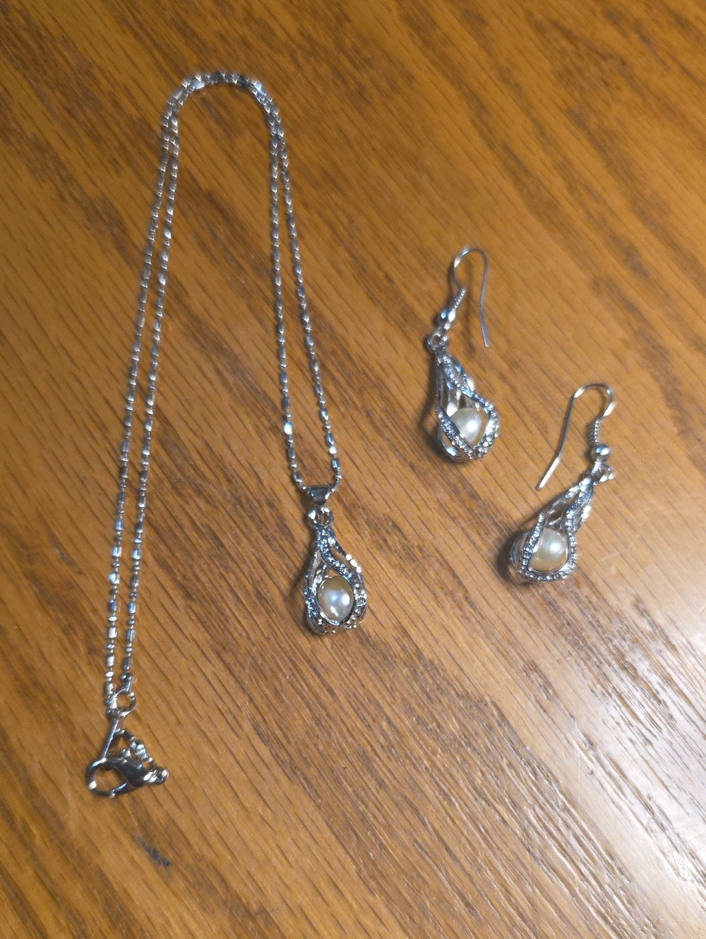 Gold Filled Pearl Teardrop Necklace & Earrings Set